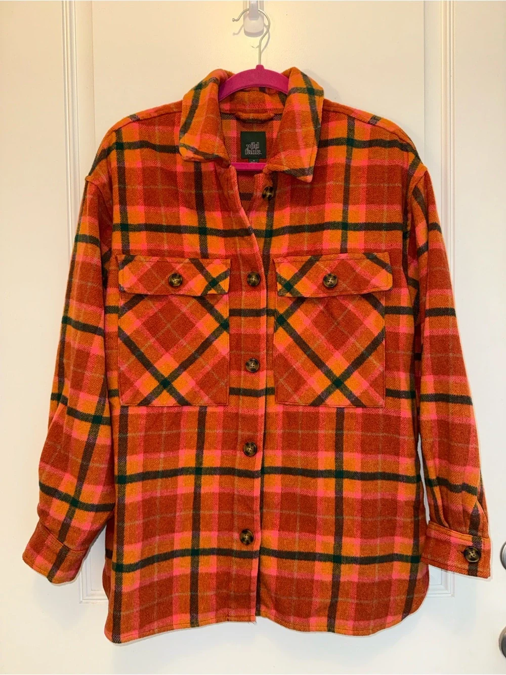 Wild Fable Orange Plaid Button-Up Flannel Shacket Jacket - Women medium